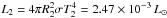 Mathematical equation: \hbox{$L_2 = 4 \pi R_2^2 \sigma T_2^4 = 2.47\times 10^{-3}\, L_{\odot}$}