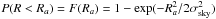 Mathematical equation: \hbox{$P(R<R_a)=F(R_a)=1-\exp(-R_a^2/2\sigma_\mathrm{sky}^2)$}