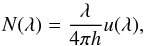Mathematical equation: \begin{equation} \label{eq2} N(\lambda)= \frac{\lambda}{4 \pi h} u(\lambda), \end{equation}