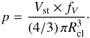 Mathematical equation: \begin{equation} p = \frac{V_{\rm st} \times f_{V}}{\left(4/3\right)\pi R^3_{\rm cl}}\cdot \label{eq:pcl} \end{equation}