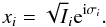 Mathematical equation: \begin{eqnarray} \label{eq:xi} x_i = \sqrt{I}_i \expo{\ImUnit \sigma_i}. \end{eqnarray}