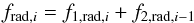 Mathematical equation: \begin{equation} f_{\mathrm{rad},i} = f_{1,\mathrm{rad},i} + f_{2,\mathrm{rad},i-1} \end{equation}