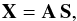 Mathematical equation: \appendix \setcounter{section}{3} \begin{equation} {\bf X}={\bf A \,S}, \end{equation}