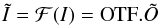 \begin{eqnarray*} \tilde{I}=\mathcal{F}(I)=\text{OTF}.\tilde{O} \end{eqnarray*}