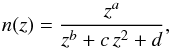 \begin{equation} n(z)=\frac{z^a}{z^b+c\,z^2+d}, \end{equation}