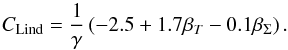 \begin{equation} \clind = \frac{1}{\gamma}\left(-2.5 +1.7\betat - 0.1\betas\right). \label{clind} \end{equation}