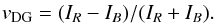 \begin{eqnarray} \label{eq:Doppler} v_\mathrm{DG}=(I_{R}-I_{B})/(I_{R}+I_{B}) . \end{eqnarray}