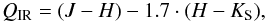 \begin{eqnarray} \frac{{E(J-H)}}{{E(H-K_{\rm S})}} = 1.70. \end{eqnarray}