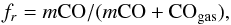 \begin{equation} f_r=m{\rm CO}/(m{\rm CO}+{\rm CO}_{\mathrm{gas}}), \label{eficiencia} \end{equation}