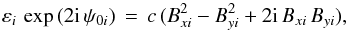 \appendix \setcounter{section}{1} \begin{equation} \label{reg_complex_angle} \varepsilon_i \, \exp \, (2 \imath \, \psi_{0 i}) \, = \, c \, (B^2_{xi} - B^2_{yi} + 2 \imath \, B_{xi} \, B_{yi}), \end{equation}