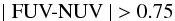 \appendix \setcounter{section}{1} \begin{equation} \mid\mbox{FUV-NUV}\mid\ > 0.75 \end{equation}