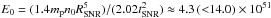 \hbox{$E_\zero = (1.4 m_\pp n_\zero R_{\mathrm{SNR}}^5) / (2.02 t_\SNR^2) \approx 4.3\,({<}14.0)\times 10^{51}$}