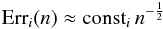 \begin{equation} \textrm{Err}_i(n) \approx {\rm const}_i \, n^{-\frac{1}{2}} \end{equation}