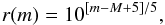 \begin{eqnarray} r(m)=10^{[m-M+5]/5} , \end{eqnarray}