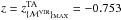\hbox{$z = z_{\{{\cal M}^{\rm VIR}\}_{\rm MAX}}^{\rm TA} = - 0.753$}