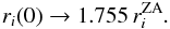 \begin{eqnarray} r_{i}(0) \rightarrow 1.755\, r_i^{\rm ZA}. \end{eqnarray}