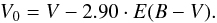 \begin{equation} V_{0}=V-2.90\cdot E(B-V). \end{equation}