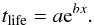 Mathematical equation: \appendix \setcounter{section}{1} \begin{equation} {t_{\rm life}=a{\rm e}^{bx}}. \end{equation}