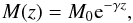 Mathematical equation: \begin{equation} M(z)=M_0{\rm e}^{-\gamma z} , \label{wechsler} \end{equation}