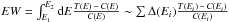 Mathematical equation: \hbox{$EW= \int_{E_1}^{E_2}{\rm d}E \frac{T(E)\,-\,C(E)}{C(E)}\sim \sum \Delta (E_i)\frac{T(E_{i})\,-\,C(E_{i})}{C(E_{i})}$}