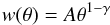 Mathematical equation: \begin{eqnarray} \label{eq:awdel} w(\theta) = A\theta^{1-\gamma} \end{eqnarray}