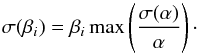 Mathematical equation: \appendix \setcounter{section}{1} \begin{equation} \label{eqn:beta_extrapolate_error2} \sigma(\beta_i) = \beta_i\max\left(\frac{\sigma(\alpha)}{\alpha}\right)\cdot \end{equation}