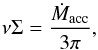 Mathematical equation: \begin{equation} \nu\Sigma = \frac{\dot{M}_{\rm acc}}{3\pi}, \label{eq::st_st} \end{equation}