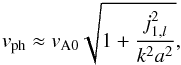 Mathematical equation: \appendix \setcounter{section}{1} \begin{eqnarray} \vph \approx v_{\mathrm{A0}}\sqrt{1+\frac{j_{1,l}^2}{k^2 a^2}} , \label{eq_vali_cyl_bigk} \end{eqnarray}