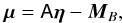 Mathematical equation: \begin{equation} \label{eq:10} \muv = \A \lcpar - \vec M_B, \end{equation}