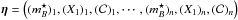 Mathematical equation: \hbox{$\vec{\eta} = \left((\mstar)_1, (\xun)_1, (\col)_1, \cdots, (\mstar)_n, (\xun)_n, (\col)_n\right)$}