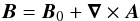 Mathematical equation: \begin{equation} \BB=\BB_0+\nab\times\AAA \end{equation}
