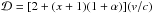 Mathematical equation: \hbox{${\cal D}=[2+(x+1)(1+\alpha)](v/c)$}