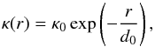 Mathematical equation: \begin{equation} \label{eq:sigma analytic 1} \invlam(r)=\invlam_0 \exp\left(-\frac{r}{d_0}\right), \end{equation}