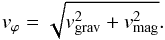Mathematical equation: \begin{equation} \vv_{ \varphi }=\sqrt{\vv_{\rm grav}^2+\vv_{\rm mag}^2}. \label{eq3} \end{equation}