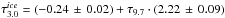 Mathematical equation: \hbox{$\tau^{ice}_{3.0}=(-0.24\,\pm\,0.02)+\tau_{9.7}\cdot (2.22\,\pm\,0.09)$}