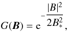 Mathematical equation: \begin{equation} \label{gausstemperature} G(\vec{B})={\rm e}^{-\dfrac{|B|^2}{2B_*^2}}, \end{equation}