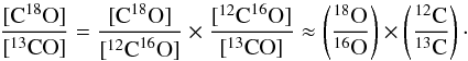 Mathematical equation: \begin{equation} \frac{[\cdo]}{[\thco]} = \frac{[\cdo]}{[\docseo]} \times \frac{[\docseo]}{[\thco]} \approx \left(\frac{\huo}{\seo}\right) \times \left(\frac{\doc}{\trc}\right)\cdot \end{equation}