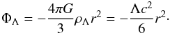 Mathematical equation: \begin{eqnarray} \Phi_\Lambda=-\frac{4\pi G}{3}\rho_\Lambda r^2=-\frac{\Lambda c^2}{6}r^2\cdot \label{eq20} \end{eqnarray}