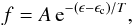 Mathematical equation: \begin{eqnarray} f=A\,{\rm e}^{-(\epsilon-\epsilon_{\rm c})/T}, \label{eq22} \end{eqnarray}