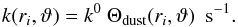 Mathematical equation: \begin{equation} \label{eq:k_r_theta_dust} k(r_i, \vartheta) = k^0 ~ \Theta_\text{dust}(r_i,\vartheta)~~ \text{s}^{-1}. \end{equation}