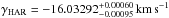 Mathematical equation: \hbox{$\gamma_{\rm HAR} = -16.03292_{-0.00095}^{+0.00060} \, \kms$}