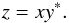 Mathematical equation: \appendix \setcounter{section}{2} \begin{equation} z=xy^*. \end{equation}