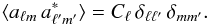 Mathematical equation: \begin{equation} \langle a_{\ell m} \, a^*_{\ell' m'} \rangle = C_\ell \, \delta_{\ell \ell'} \, \delta_{m m'}. \end{equation}