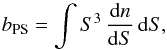 Mathematical equation: \begin{equation} \bps = \int S^3 \, \frac{\dd n}{\dd S} \, \dd S, \end{equation}