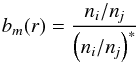 Mathematical equation: \begin{equation} b_m(r) = {\ni/\nj \over \left(\ni/\nj\right)^*} \end{equation}