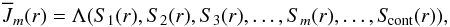 Mathematical equation: \begin{equation} \Jbar_m(r) = \Lambda(S_1(r),S_2(r),S_3(r),\dots,S_m(r),\dots,\Scont(r)), \end{equation}