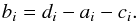 Mathematical equation: \begin{equation} b_{i} = d_{i}-a_{i}-c_{i}. \end{equation}