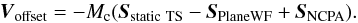Mathematical equation: \begin{equation} \label{offset} \vec{V}_{\rm offset} = - M_{\rm c} (\vec{S}_{\rm static\ TS} - \vec{S}_{\rm PlaneWF} + \vec{S}_{\rm NCPA}) . \end{equation}