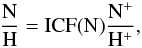 Mathematical equation: \begin{equation} \frac{{\rm N}}{{\rm H}}={\rm ICF}({\rm N}) \frac{{\rm N}^{+}}{{\rm H}^{+}}, \end{equation}