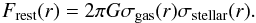 Mathematical equation: \begin{eqnarray} F_{\text{rest}}(r) = 2 \pi G \sigma_{\text{gas}}(r) \sigma_{\text{stellar}}(r) . \end{eqnarray}